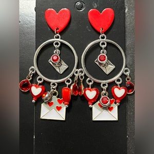 SGC619 love letter, circular, jingle, dangle, red heart earrings